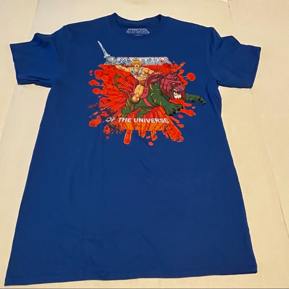 Masters of the Universe He-Man Men SZ Small‎ Blue Short Sleeve Shirt 80s Cartoon